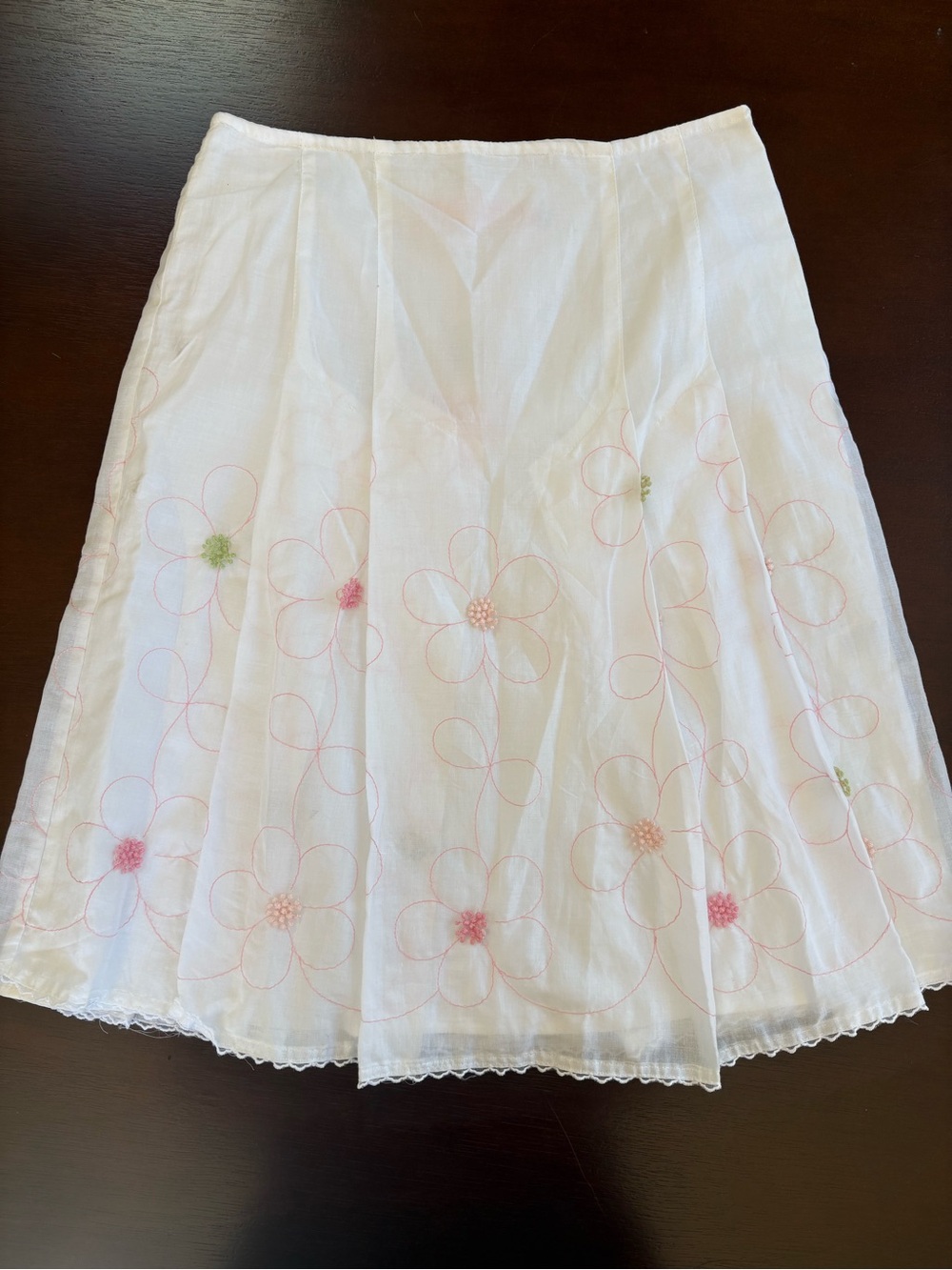 Cynthia Steffe White A-Line Skirt with Pink & Green Floral Embroidery